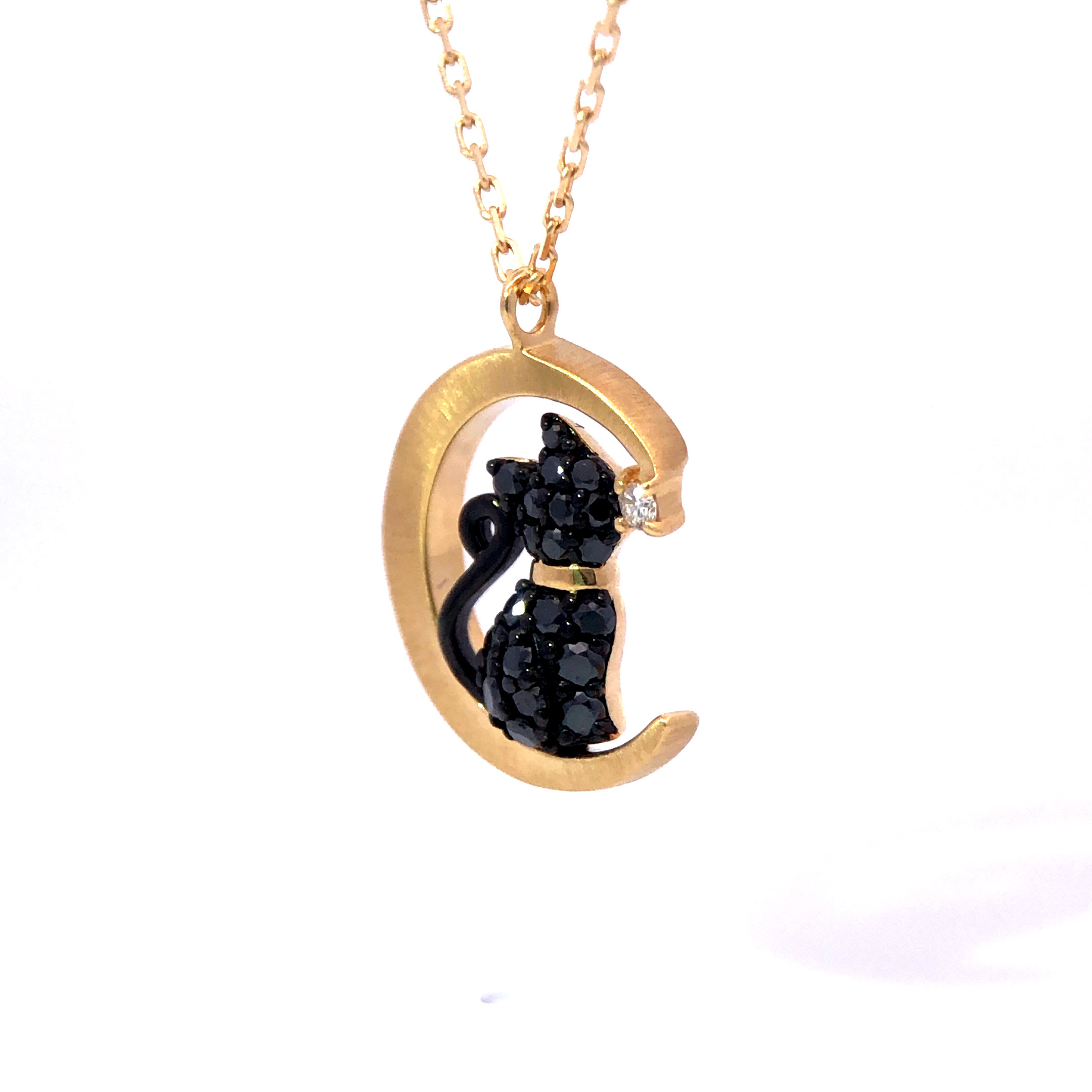 160,000税込 K18ブラックダイヤモンド 黒猫 ペンダントネックレス