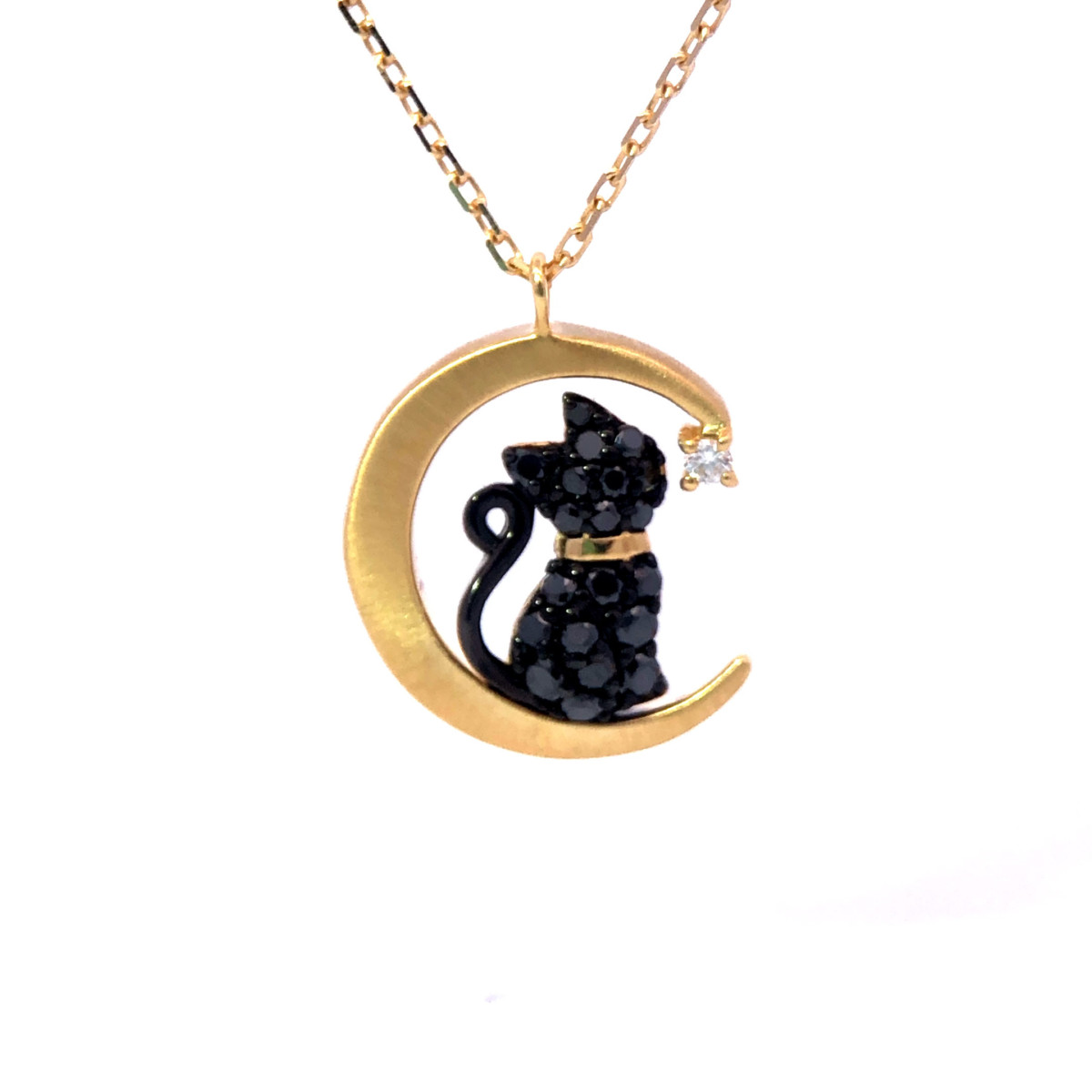 160,000税込 K18ブラックダイヤモンド 黒猫 ペンダントネックレス 