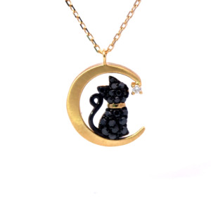 K18ブラックダイヤモンド 猫 ペンダントネックレス