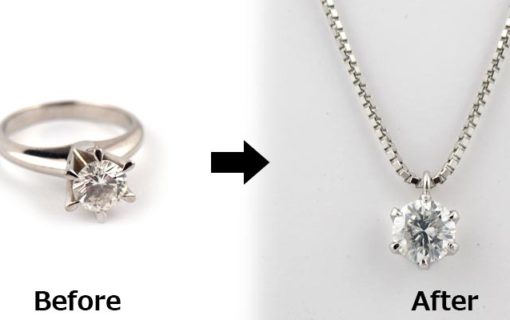 プラチナ、ダイヤモンドの婚約指輪のジュエリーリフォーム